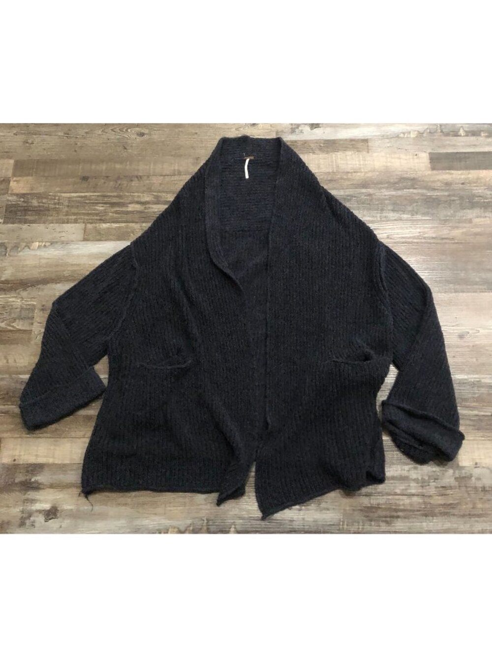 Free People XS/S Navy Blue Low Tide Cardigan Chunky Ribbed Knit Blend